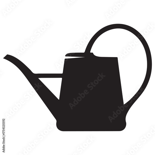 Black Silhouette Watering Can Icon with Simple Flat Design