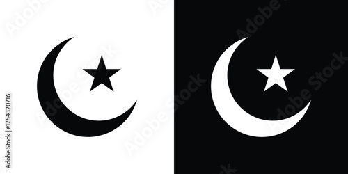 Star and crescent icon glyph vector Illustration