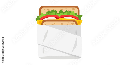 A classic deli sandwich with fresh ingredients like lettuce, tomato, and cheese, neatly wrapped for takeout. A simple vector icon representing a delicious and convenient meal