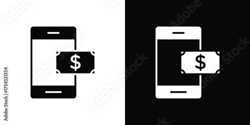 Send money smartphone icon glyph vector Illustration
