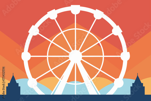 A ferris wheel silhouette at sunset time