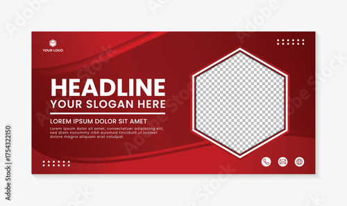 Simple wave design banner template red background