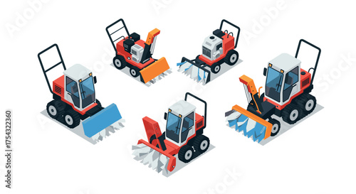 Isometric snowplows and snowblowers: winter maintenance equipment collection
