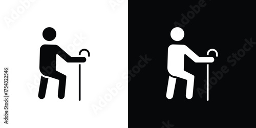 Person walking with cane icon glyph vector Illustration