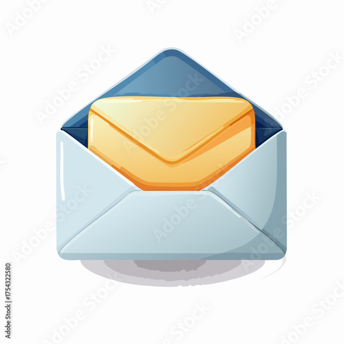 Cartoon illustration of opened envelope with a letter inside on white background
