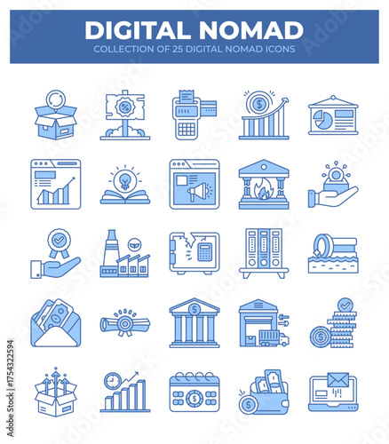 Digital Nomad Icons. Ultimate Guide to Remote Work and Online Business