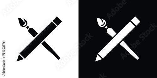 Pencil paintbrush icon glyph vector Illustration