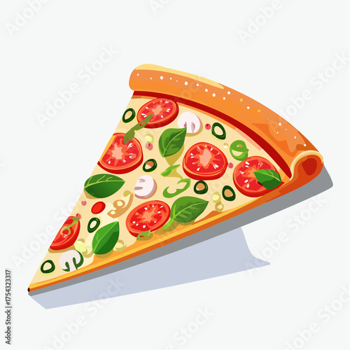 Delicious pizza slice illustration with tomatoes basil and vegetables