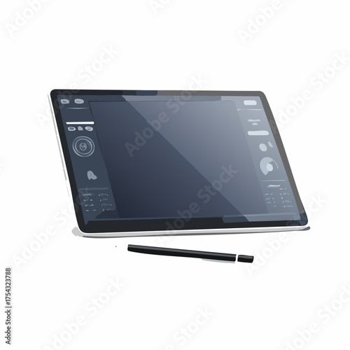 Digital tablet with stylus isolated on white background for design purposes