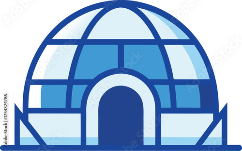 Minimalist Ice Igloo Winter Dwelling Blue White Flat Design Vector Illustration Icon Arctic Home Structure Cold Climate Shelter