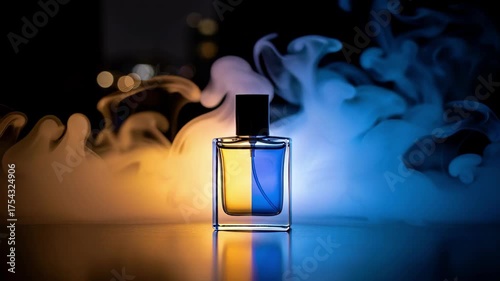 Elegant Perfume Bottle Display with Dynamic Smoke and Color Gradients