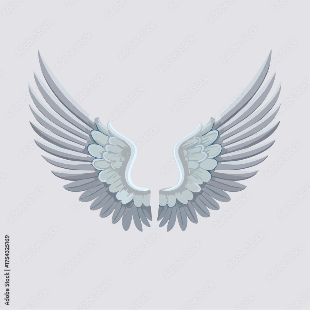 Fototapeta premium Elegant stylized illustration of symmetrical white angel wings on a neutral background
