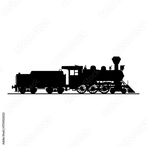Vintage Steam Train Silhouette on White Background Transportation History and Industrial Revolution Icon Vector Illustration