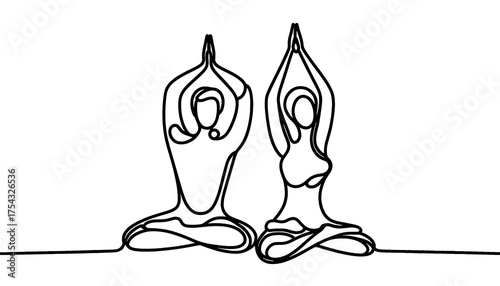 Simple one line drawing a man and woman doing yoga . Transparent background png file	