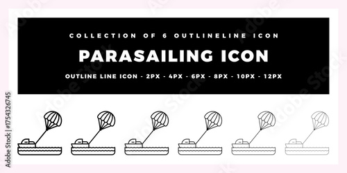 Parasailing Icon Set. Outline Line Icon Pack for Water Sports