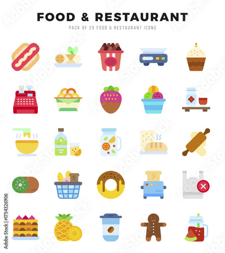 Set of Flat Food and Restaurant Icons. Flat art icon. Vector illustration