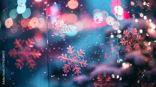 An abstract bokeh background with softly falling snowflakes and glowing lights, creating a smooth and dreamy winter atmosphere.