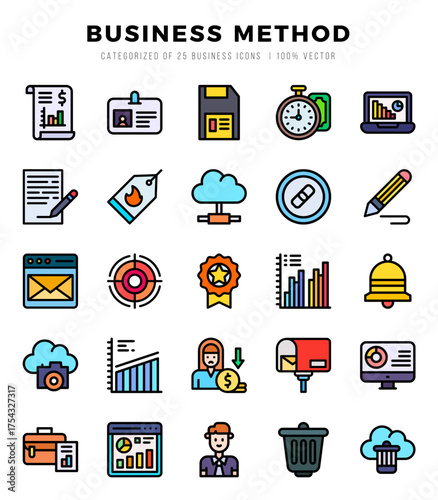 Vector Business Method types icon set in Lineal Color style. vector illustration.