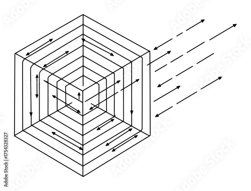 Minimalist Vector Cube Atmospheric Reentry Wind Pressure Contour, Clean Lines