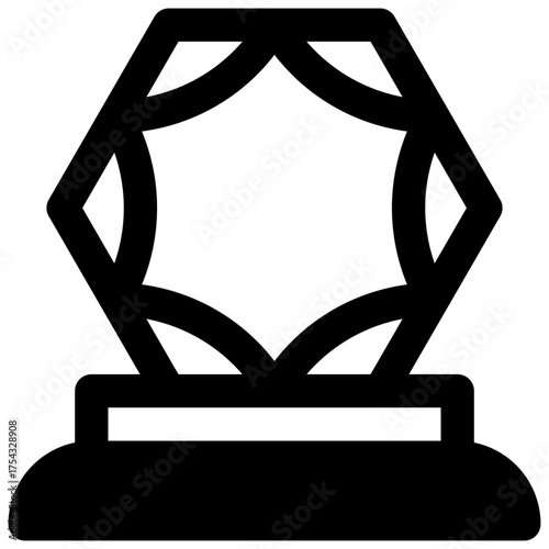 Award. Outlined stroke vector icon with black-filled details.