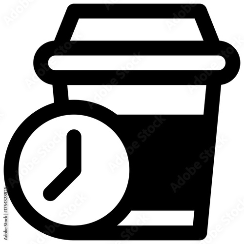 Coffee break. Outlined stroke vector icon with black-filled details.