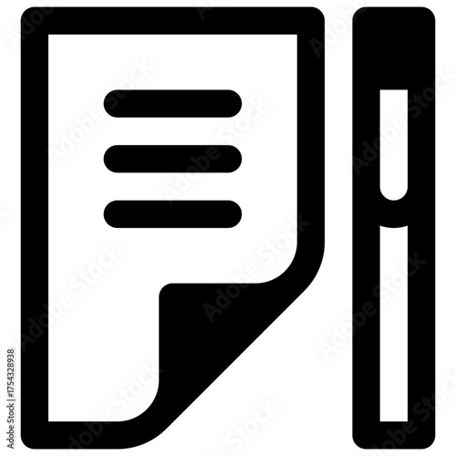 Document. Outlined stroke vector icon with black-filled details.