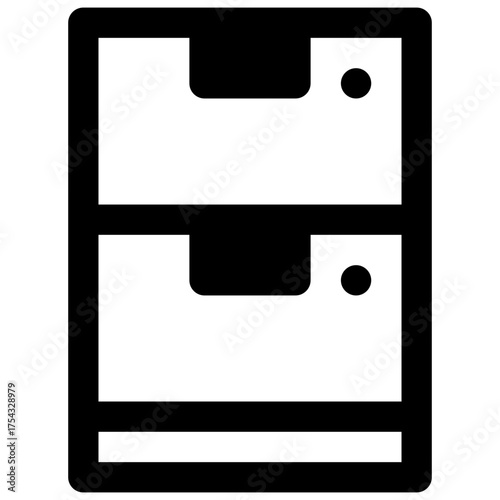 Filing cabinet. Outlined stroke vector icon with black-filled details.