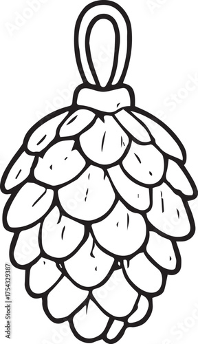 Hand-drawn black and white Christmas pine cones doodles. Eco-friendly minimalist winter illustration perfect for greeting cards, wrapping paper, posters, and holiday design projects.