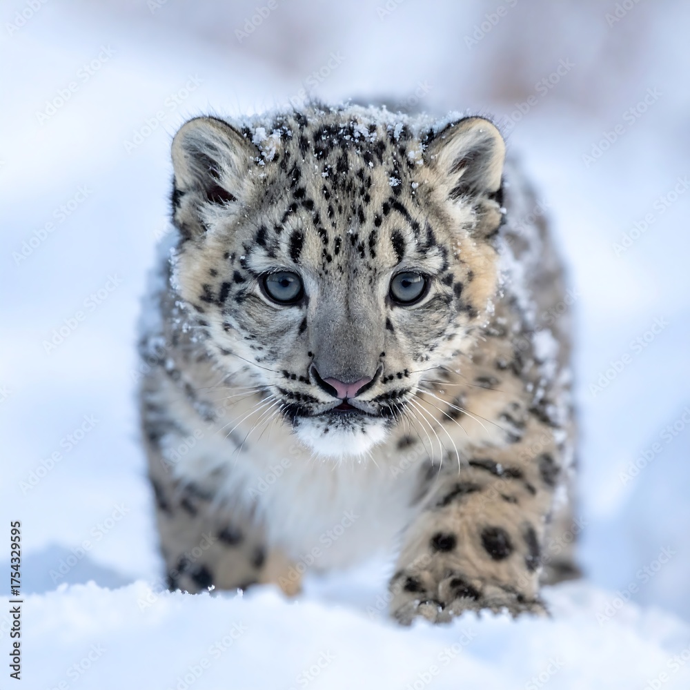 Naklejka premium Snow Leopard Cub in Winter