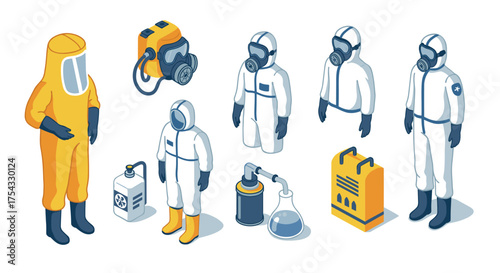 Isometric hazmat suits and equipment for industrial safety and protection