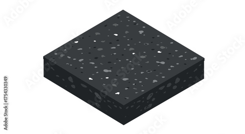Isometric concrete block with dark aggregate texture for construction design
