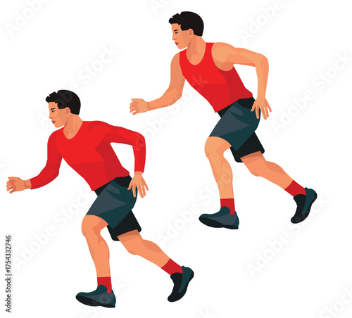 Vector figures of an Asian runner during the winter or summer championships in profile
