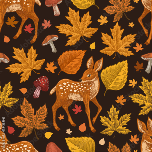 Seamless Pattern with Colorful Autumn Element