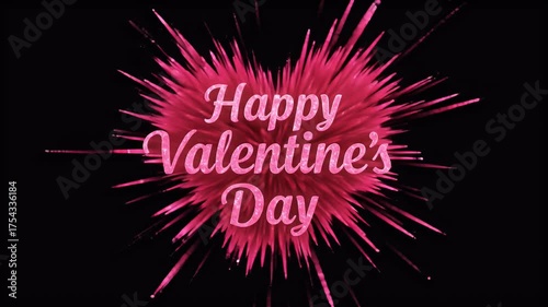 Pink Heart Explosion Realistic Video With Happy Valentines Day Text