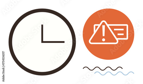 Clock indicating time alongside an alert icon signifying notification, urgency, or deadline. Ideal for productivity, efficiency, project management, deadlines, work priorities, warning system