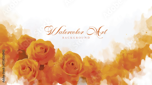 Watercolor Autumn Orange and Yellow Roses Background. The scene is dominated by a collection of orange and yellow roses that appear to be painted with loose giving them a soft and ethereal feel.