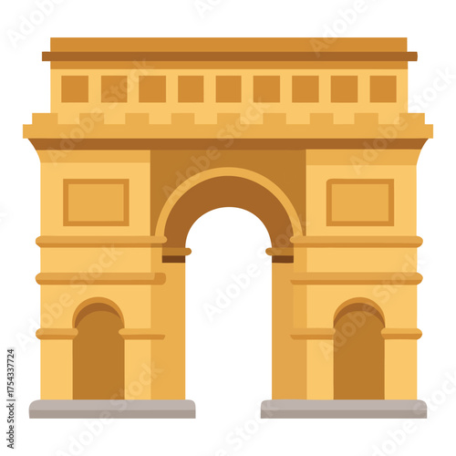 Iconic parisian arc de triomphe monument in a flat design style illustration