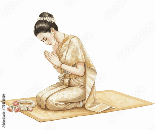 Celestial Nymph Beautiful in Thai style Wantha isolated watercolor vector illustration svg
