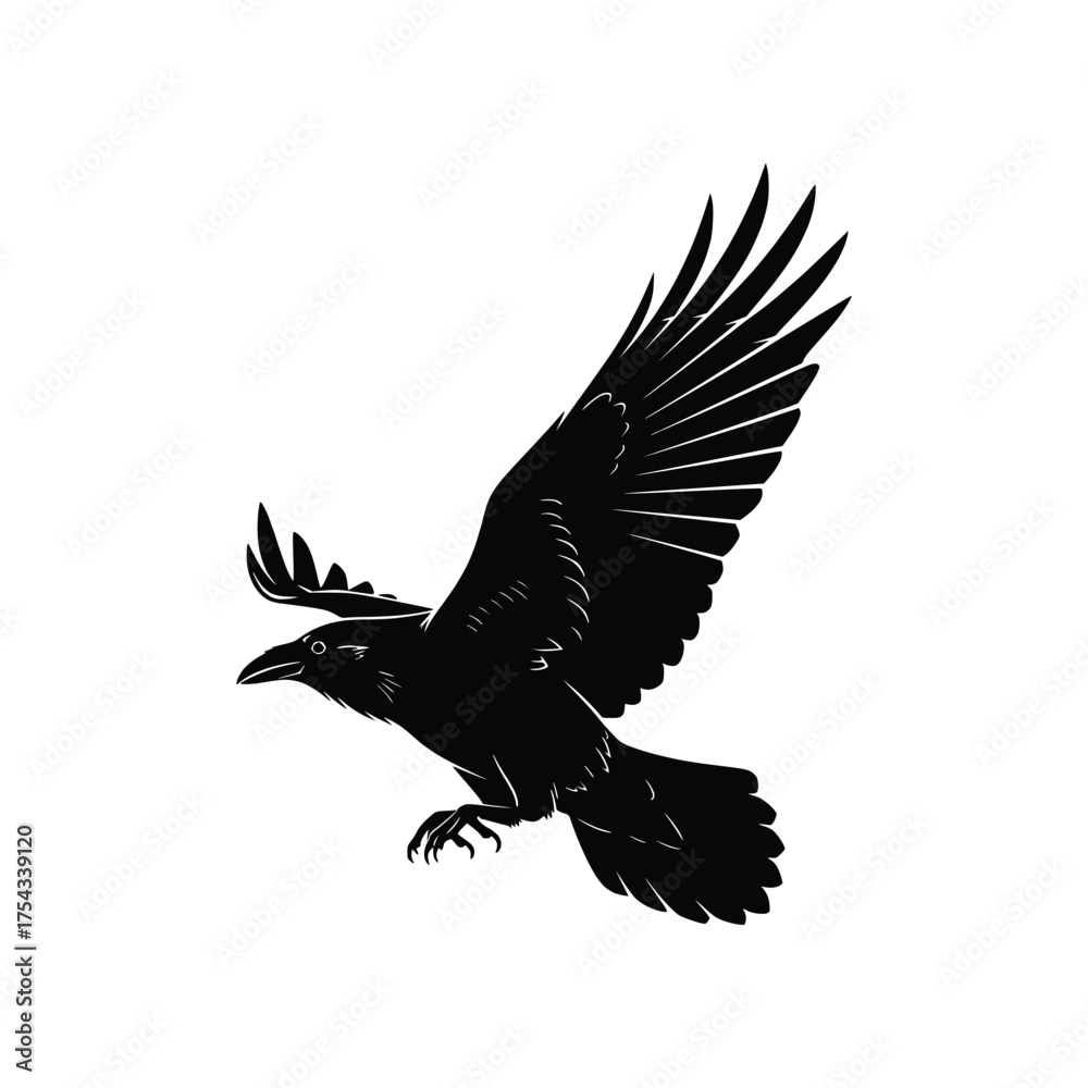 Obraz premium Raven Crow Bird in Flight Vector Illustration