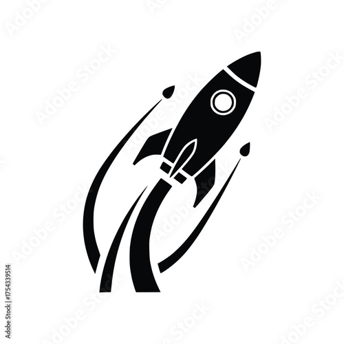 Ascending Rocket Launch Trajectory Vector Illustration