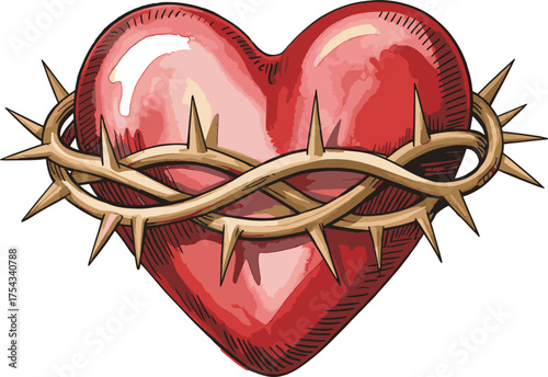 Sacred heart symbol crowned with thorns religious jesus christ devotion art