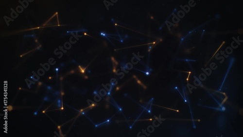 Abstract network of interconnected glowing nodes and lines creating a complex technological structure on a dark background for modern concepts