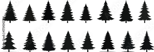 Different christmas Fir tree dark black silhouette elements set big collection vector file