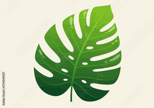 Stylized Green Monstera Leaf with Glossy Highlights.