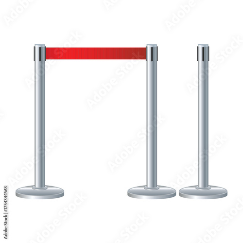 Red Retractable Belt Barrier Vector Illustration
