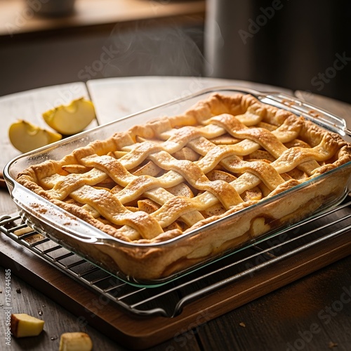 Delicious Apple Pie in a Glass Baking Dish.