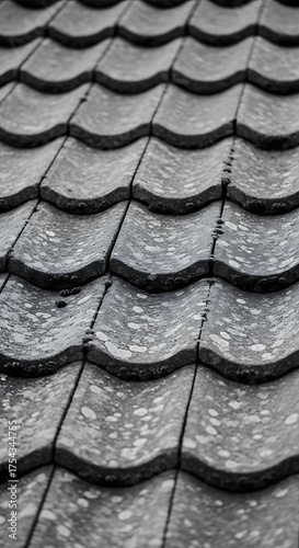 Gray Roof Tiles Close Up View.