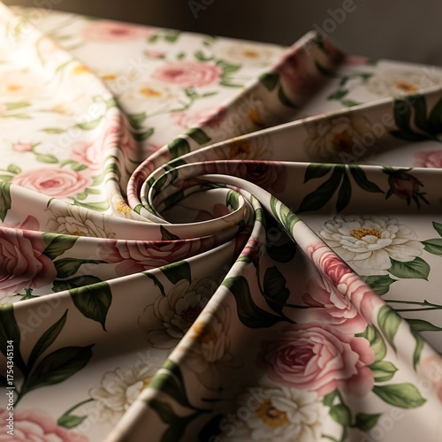 Floral Print Fabric Texture Closeup.