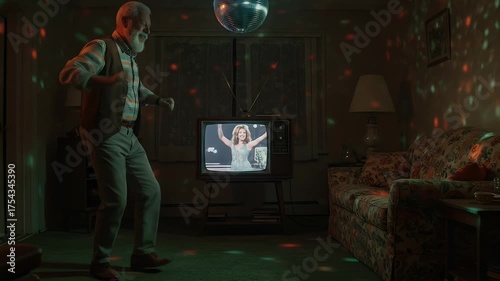 Retro Disco Dance Night Realistic Video with Senior Man Dancing