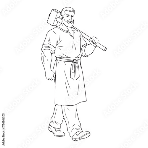 Fine-Line Blacksmith Line Art – Blacksmith Vector Outline Depicting Elegant Handcrafted Form – Blacksmith Drawing – Vector of Blacksmith – Blacksmith Sketch